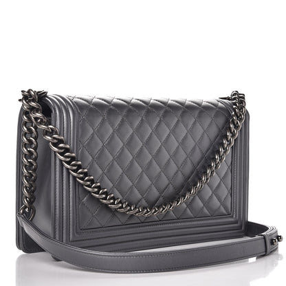 Chanel Metallic Calfskin Quilted New Medium Boy Flap Dark Silver 3 of 11