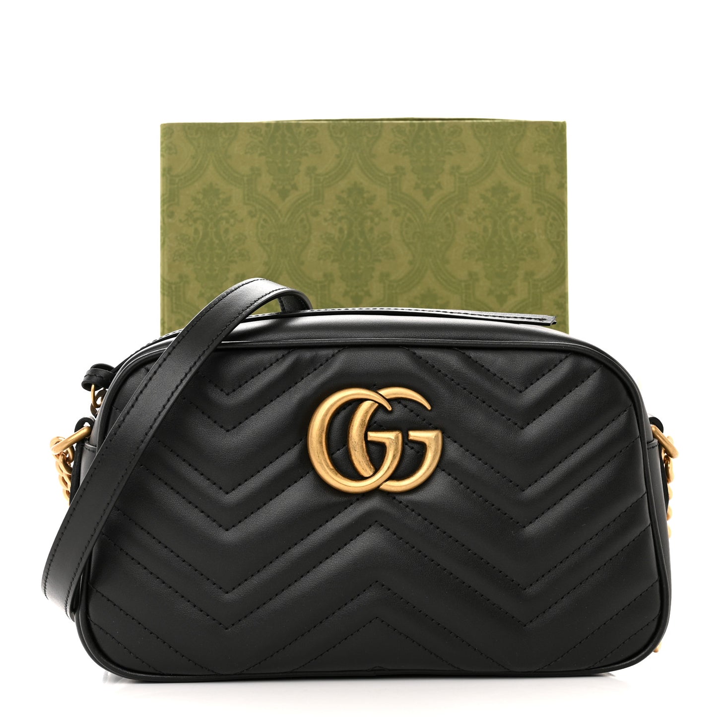 Calfskin Matelasse Small GG Marmont Chain Shoulder Bag Black