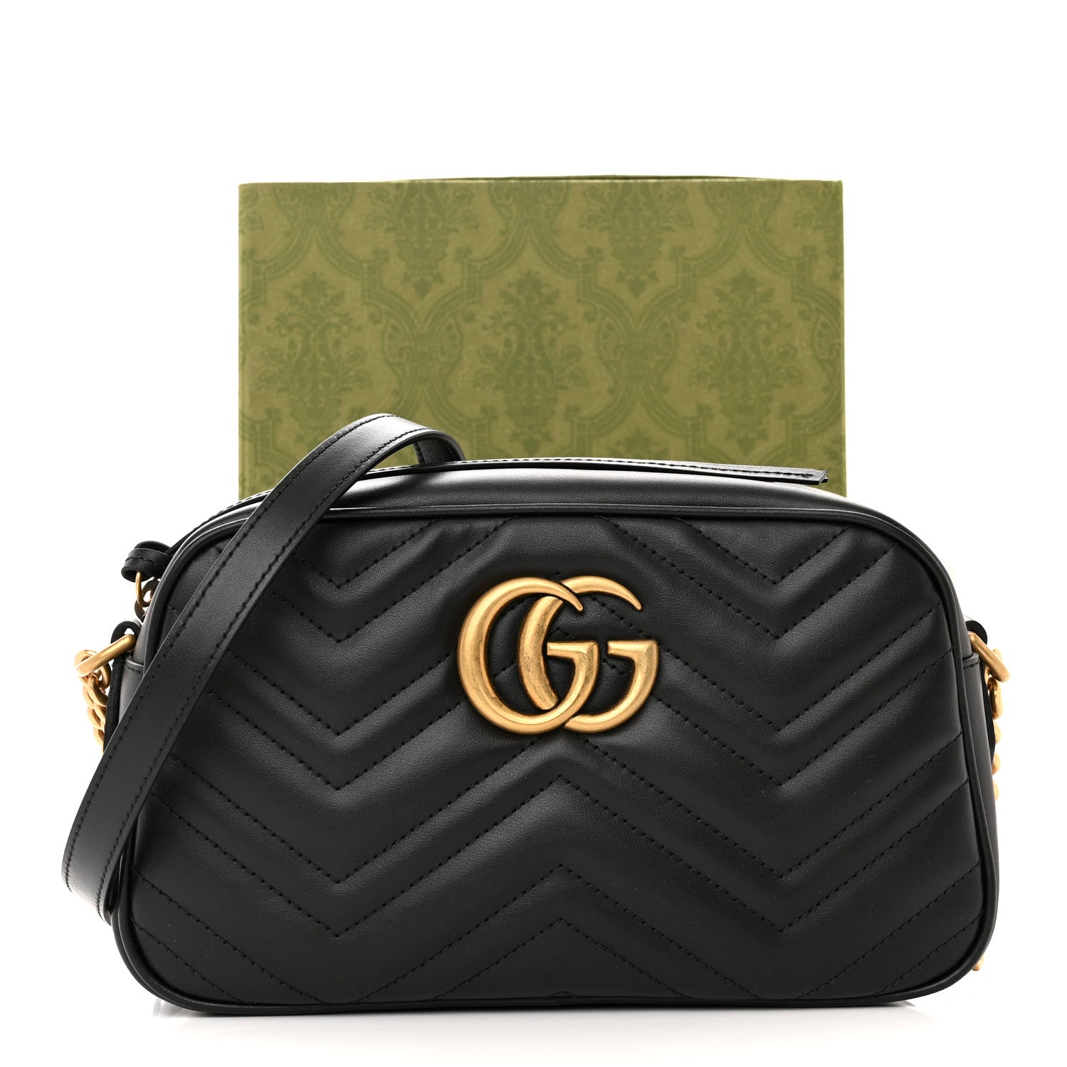 Gucci Calfskin Matelasse Small GG Marmont Chain Shoulder Bag Black 12 of 12