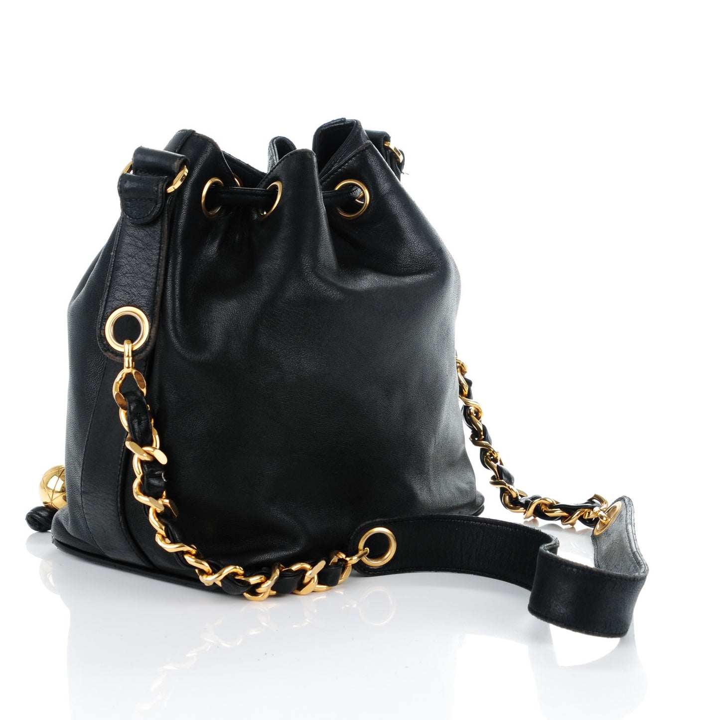 Lambskin CC Drawstring Bag Black