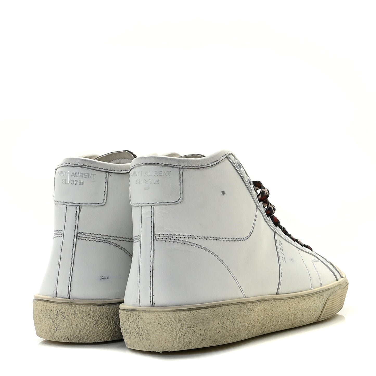 Calfskin Distressed SL/37M High Top Sneakers 36.5 White