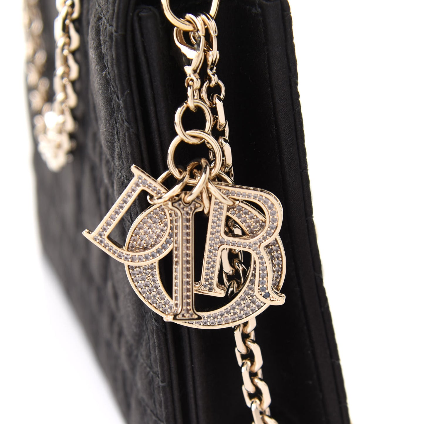 Satin Cannage Lady Dior Convertible Clutch Black
