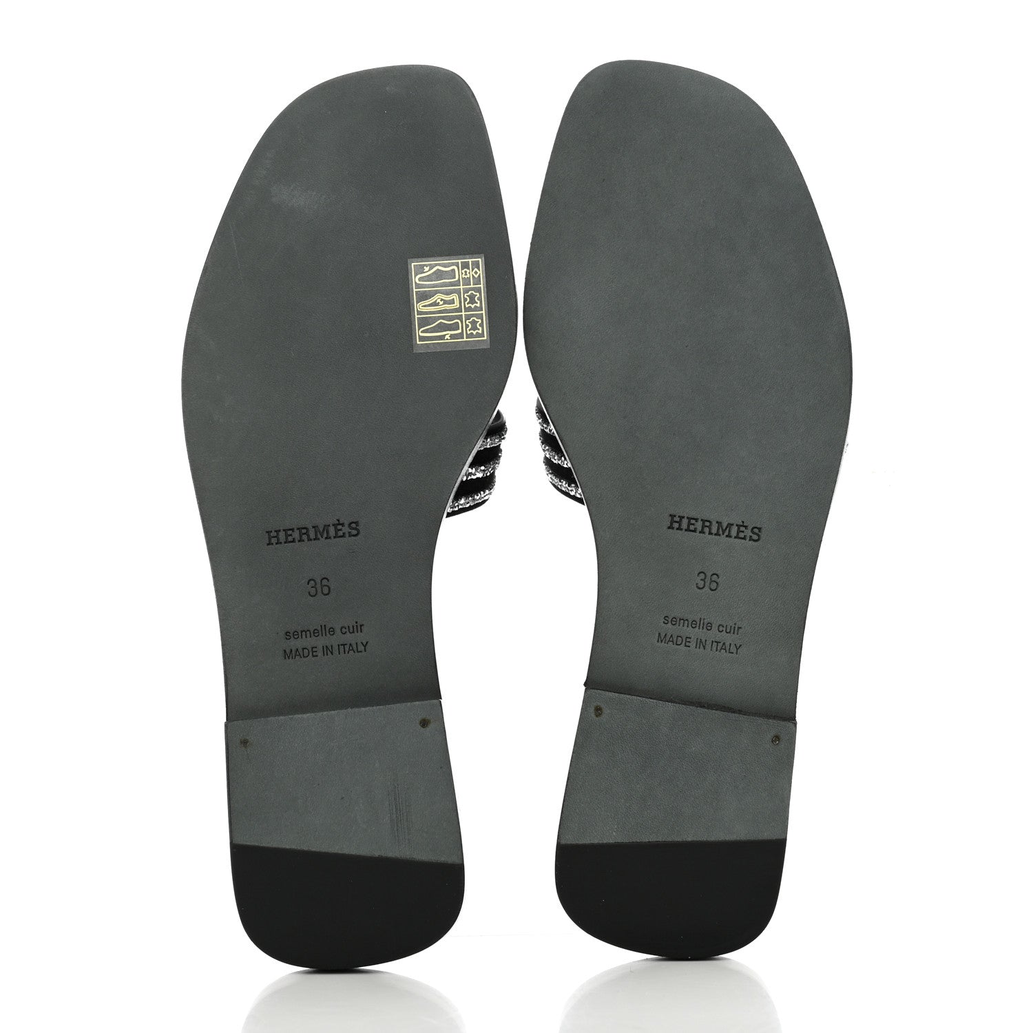 Hermes Suede Goatskin Crystal Oran Sandals 36 Black Argent 5 of 9