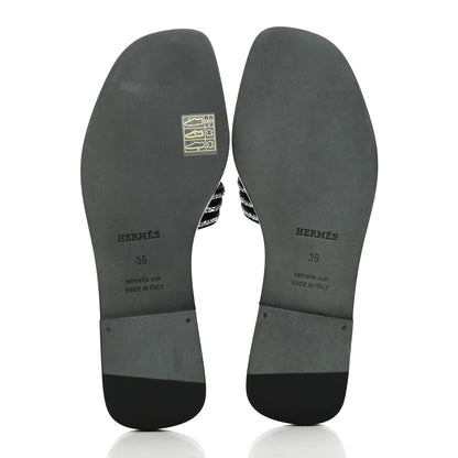 Hermes Suede Goatskin Crystal Oran Sandals 36 Black Argent 5 of 9