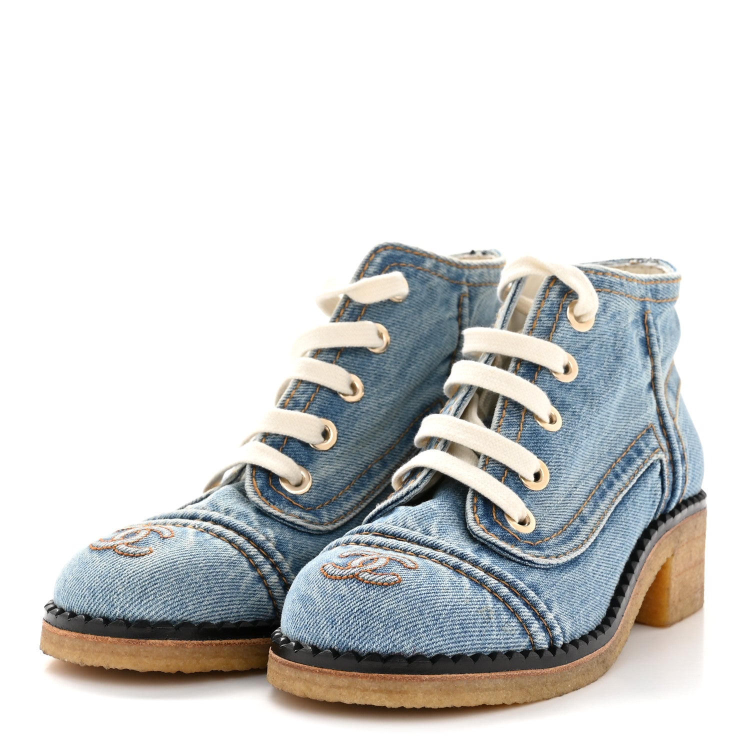 Chanel Denim Lace Up Boots 36 Light Blue 4 of 10