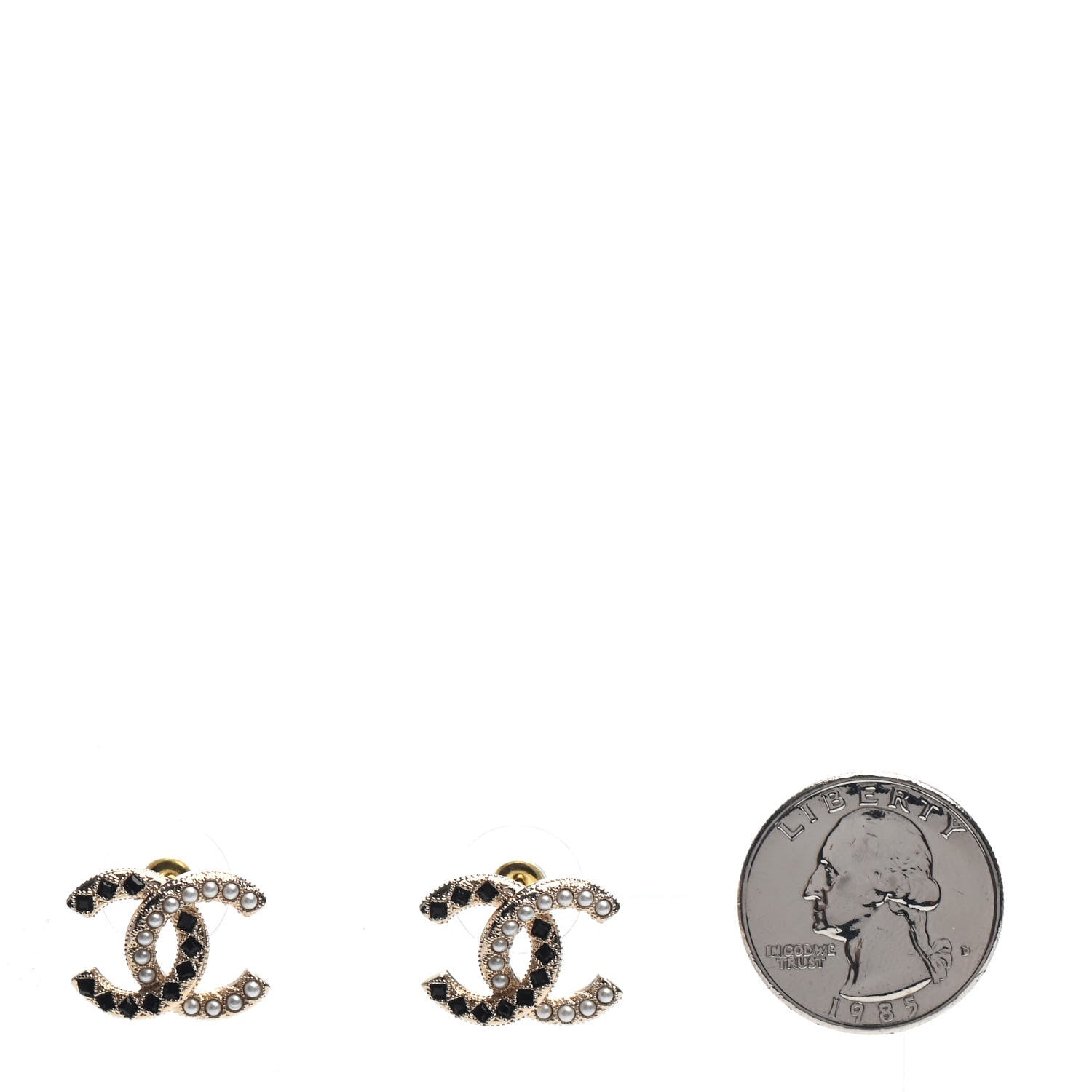 Chanel Resin Pearl CC Earrings Gold Black 2 of 5