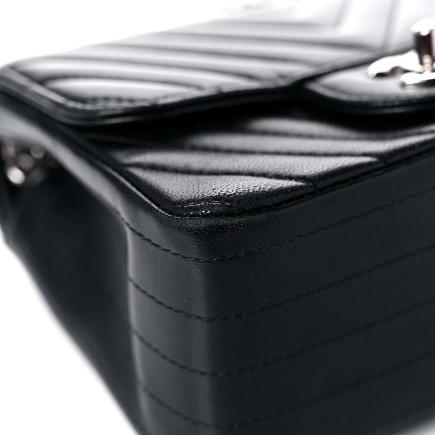 Lambskin Chevron Quilted Mini Square Flap Black