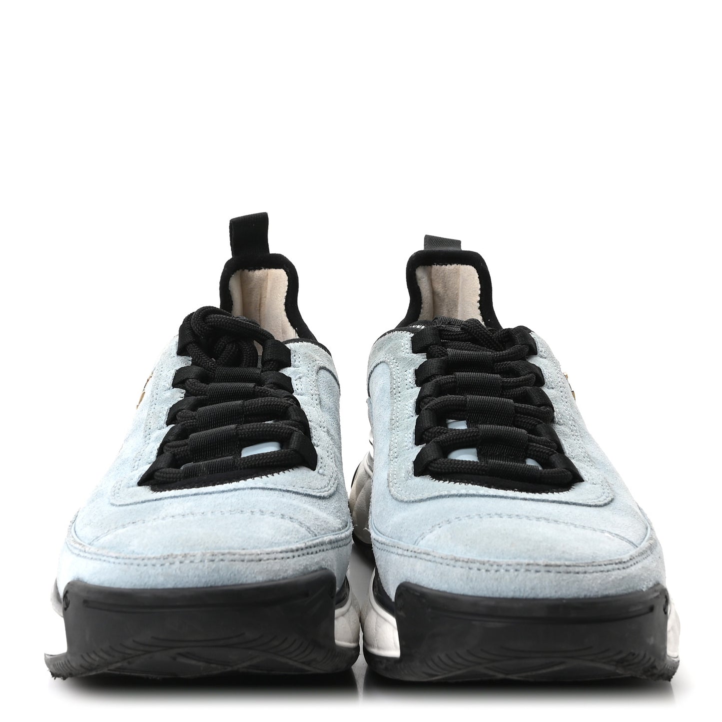 Suede Calfskin Nylon Grosgrain CC Sneakers 38.5 Light Blue