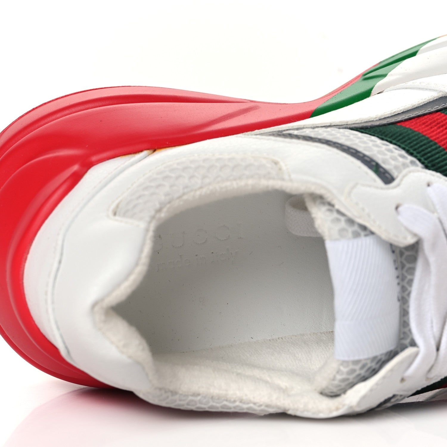Gucci Lavaredo Eco Fabric Mesh Web Womens Rhyton Reflective Sneakers 35.5 Great White Green Red Silver 8 of 8