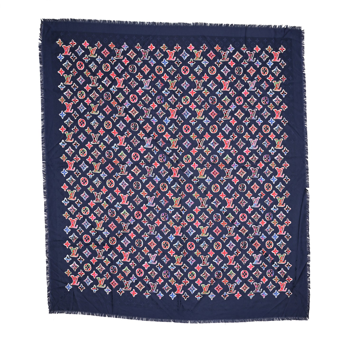 Wool Silk ABC Monogram Shawl Navy