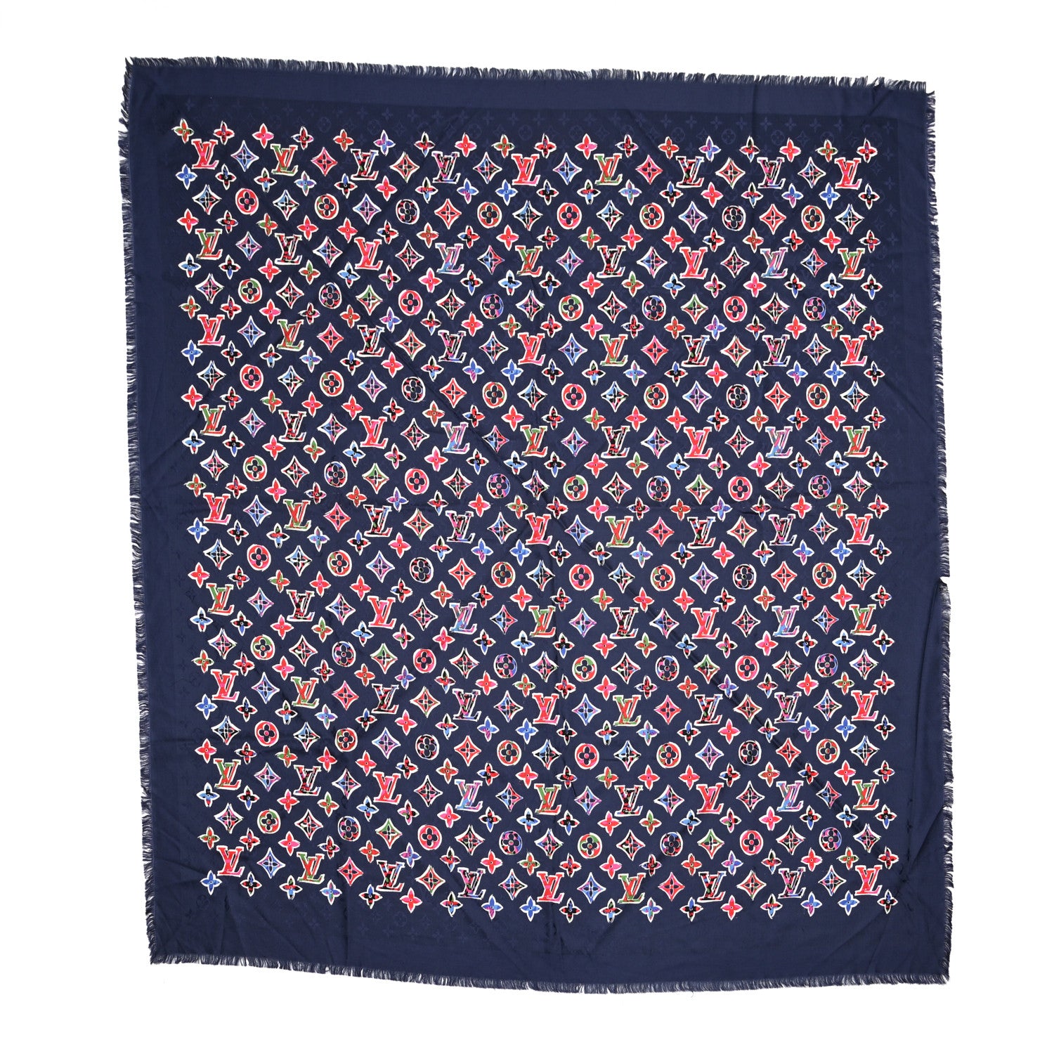Louis Vuitton Wool Silk ABC Monogram Shawl Navy 1 of 4