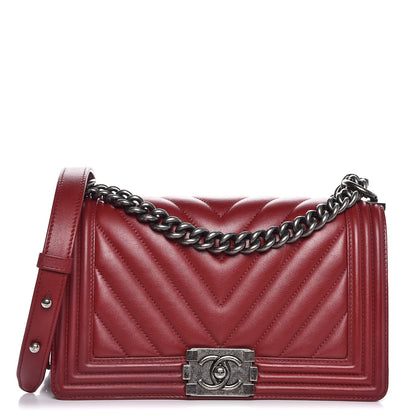 Chanel Calfskin Chevron Quilted Medium Boy Flap Red 1 of 7