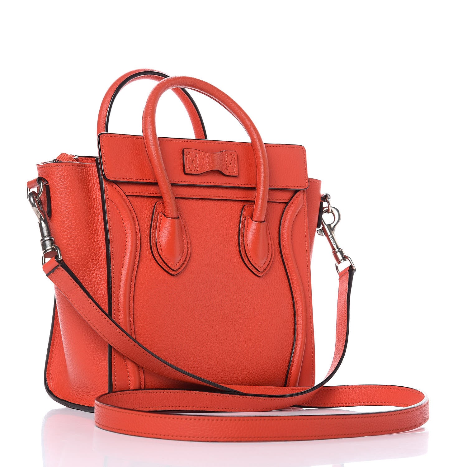 Celine Drummed Calfskin Nano Luggage Vermillion 3 of 12