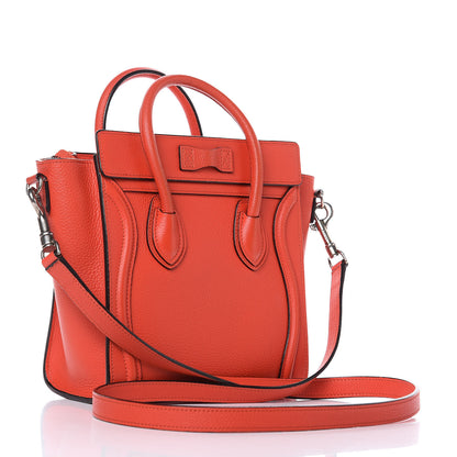 Celine Drummed Calfskin Nano Luggage Vermillion 3 of 12