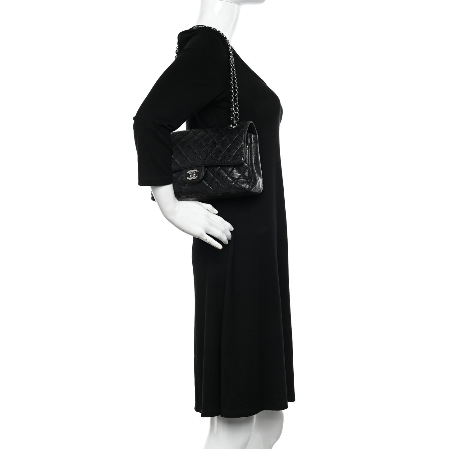 Caviar Quilted Medium Double Flap Black