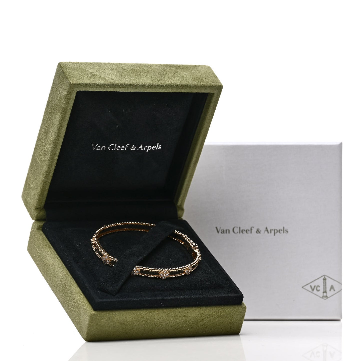 18K Yellow Gold Diamond Perlee Sweet Clovers Bracelet S