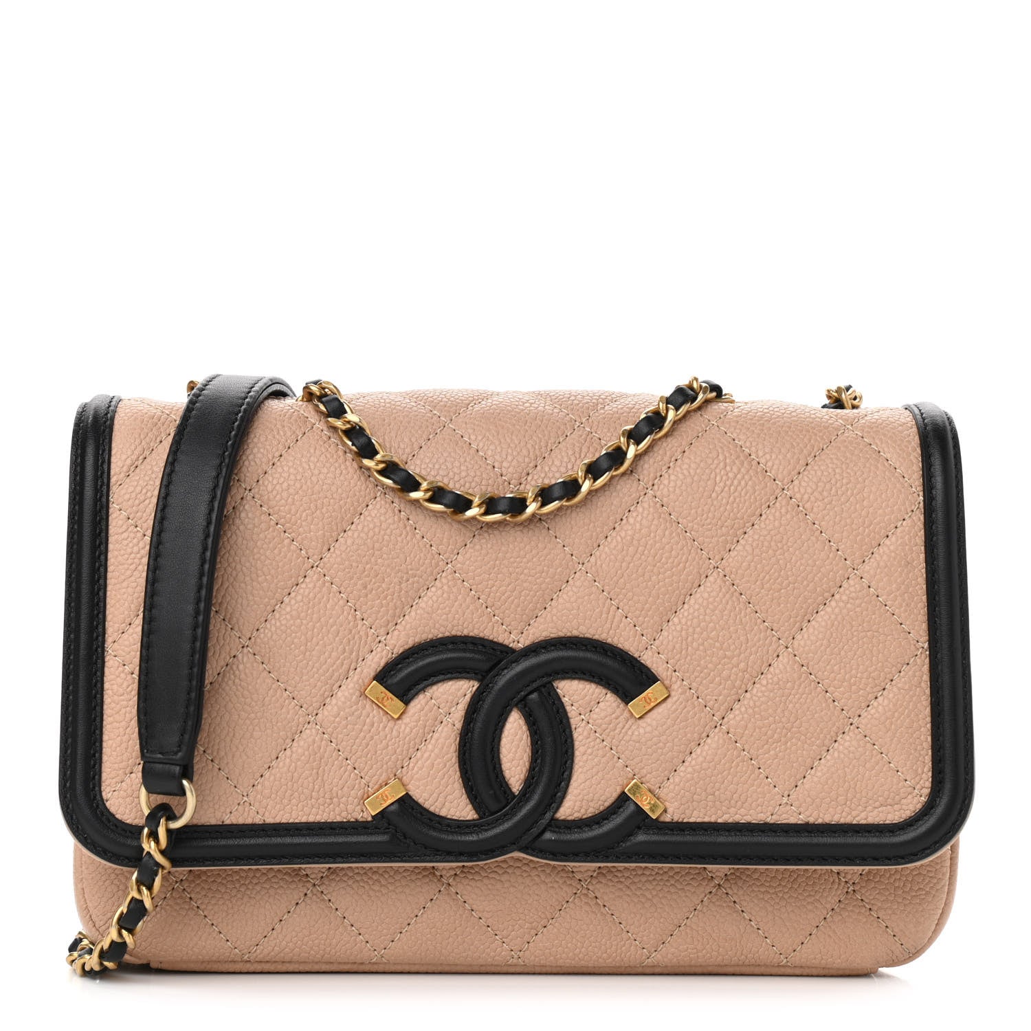 Chanel Caviar Quilted Small CC Filigree Flap Beige Black 1 of 12