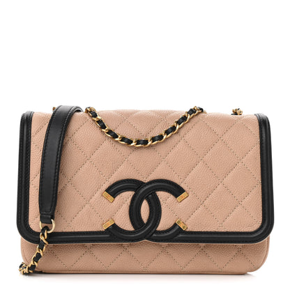 Chanel Caviar Quilted Small CC Filigree Flap Beige Black 1 of 12