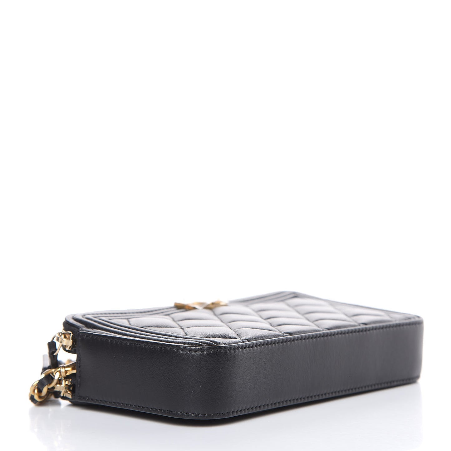 Lambskin Quilted Small Boy Clutch With Chain Black