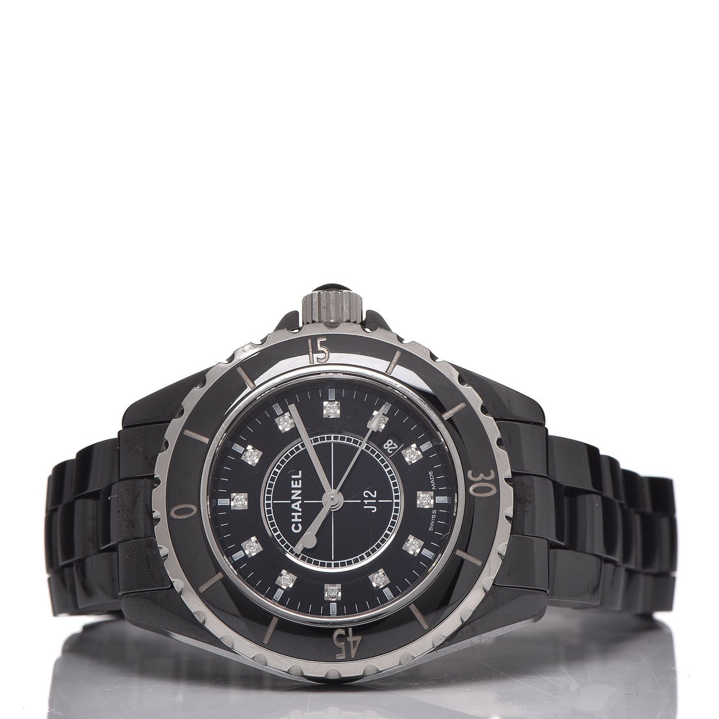 Stainless Steel Ceramic Diamond 33mm J12 Quartz Watch Black