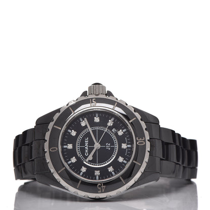 Chanel Stainless Steel Ceramic Diamond 33mm J12 Quartz Watch Black 3 of 6