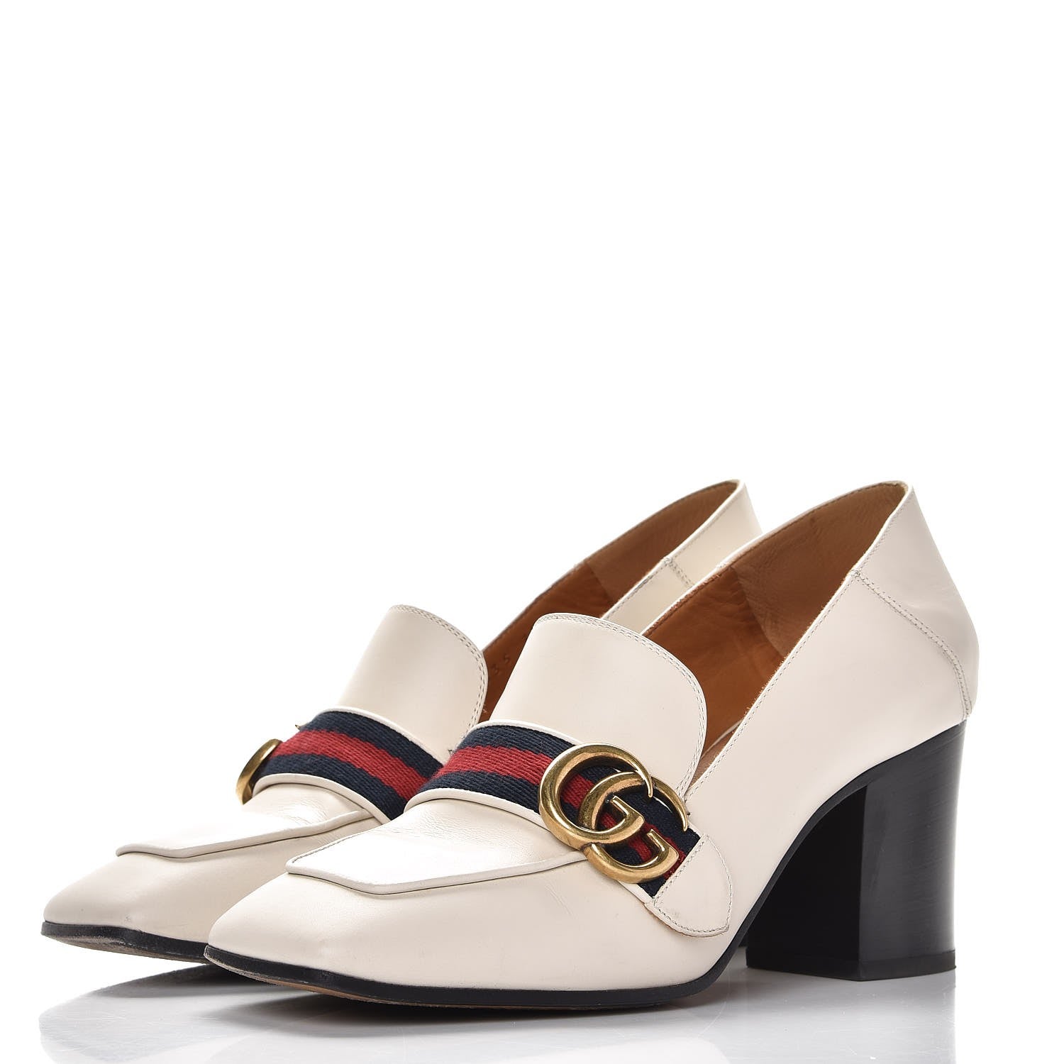 Gucci Calfskin Web Peyton Loafer Pumps 37 Ivory 3 of 11