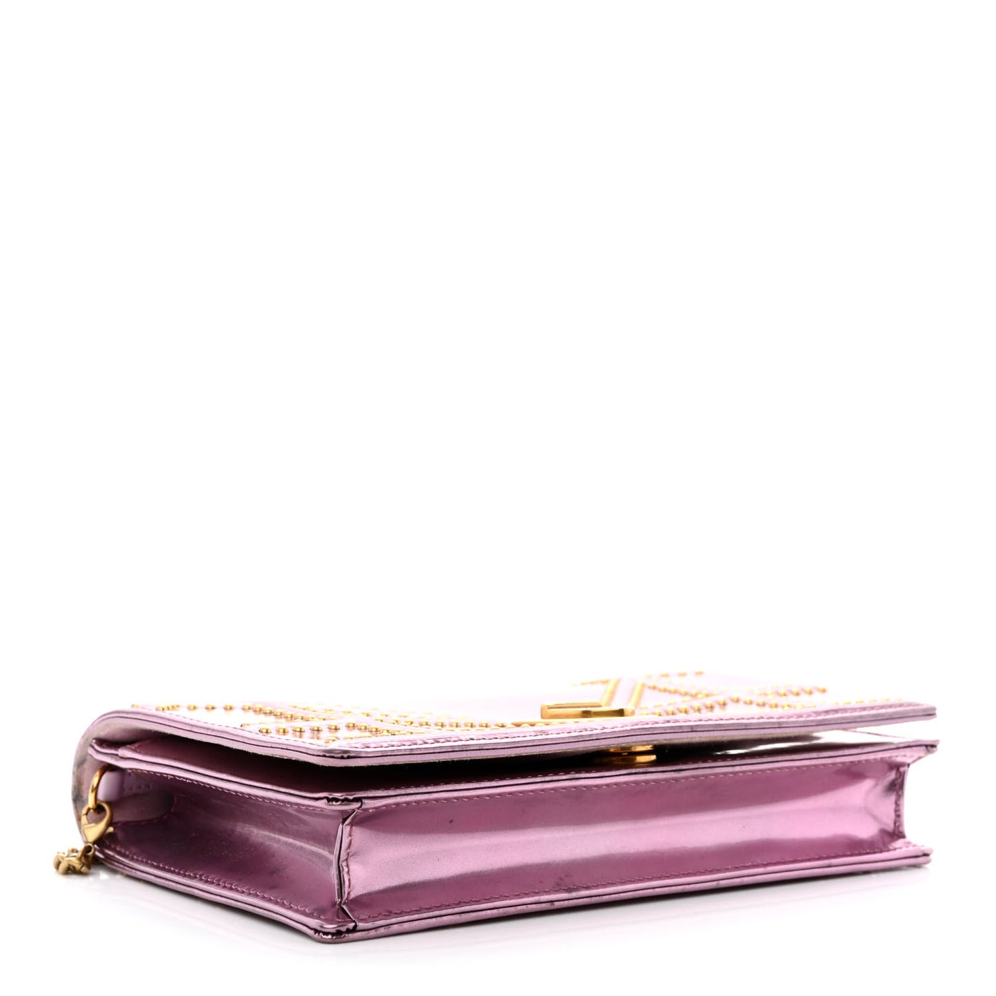 Metallic Patent Studded Diorama Wallet on Chain Pouch Pink