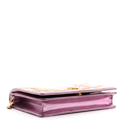 Christian Dior Metallic Patent Studded Diorama Wallet on Chain Pouch Pink 4 of 13