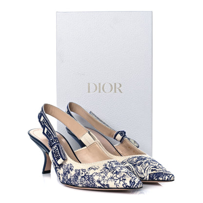 Christian Dior Toile de Jouy Ribbon Embroidered J'Adior Slingback 65mm Pumps 39 Blue Off White 10 of 10