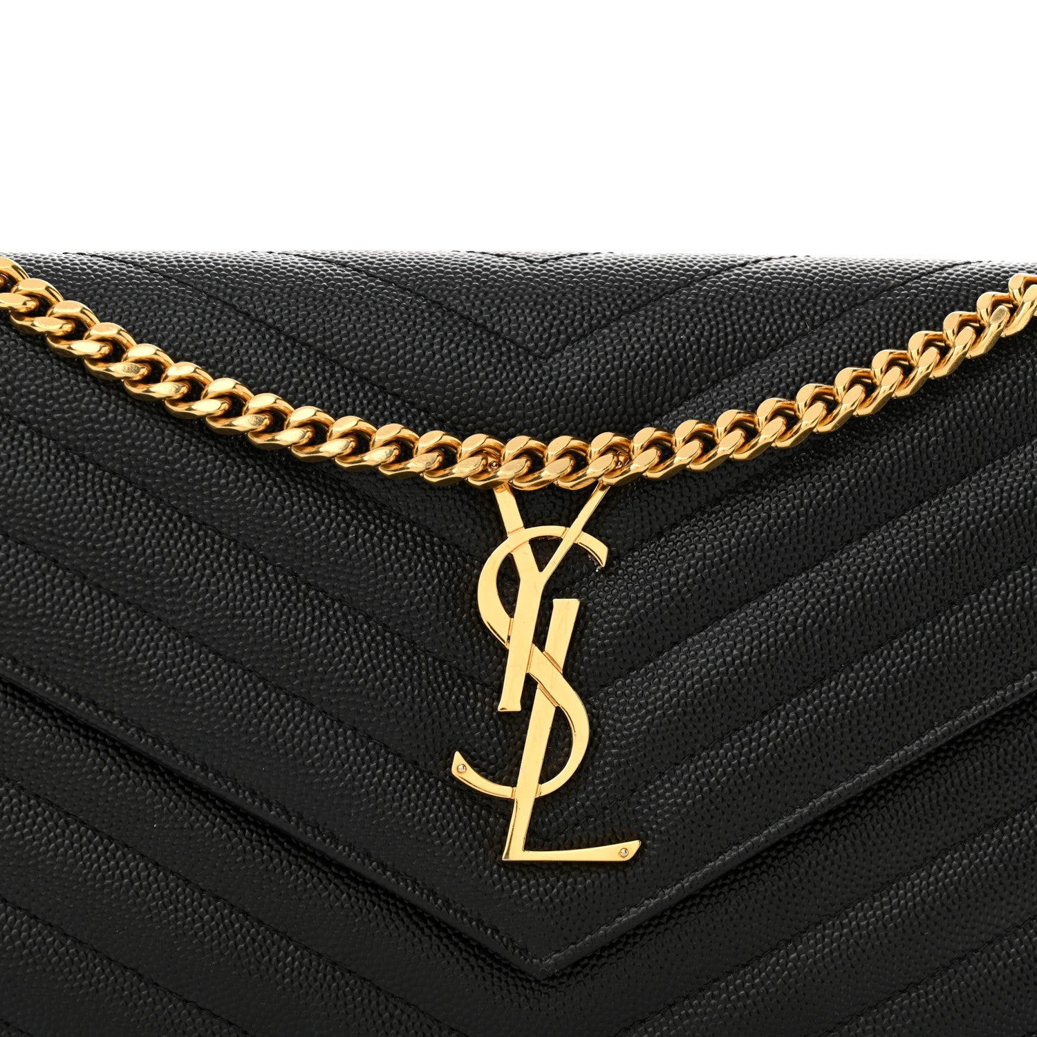 Saint Laurent Grain De Poudre Matelasse Chevron Monogram Chain Wallet Black 8 of 13