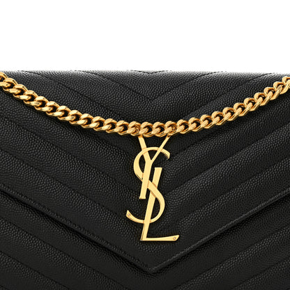 Saint Laurent Grain De Poudre Matelasse Chevron Monogram Chain Wallet Black 8 of 13