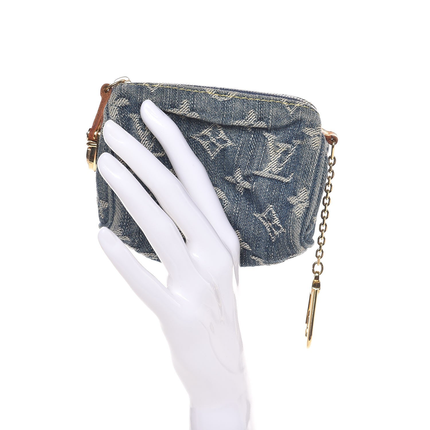 Louis Vuitton Monogram Denim Pochette Speedy PM Key Holder Blue 2 of 7