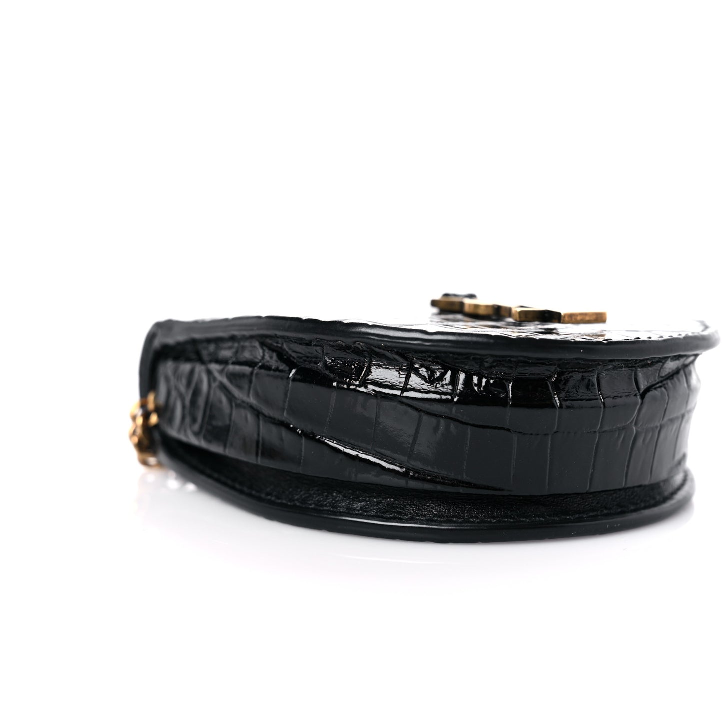 Patent Crocodile Embossed Monogram Baby Kaia Crossbody Bag Black
