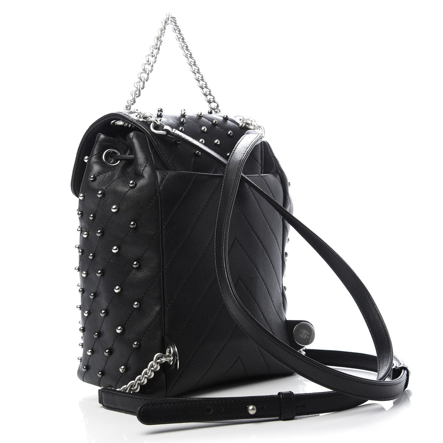 Lambskin Chevron Quilted Studded Stud Wars Backpack Black
