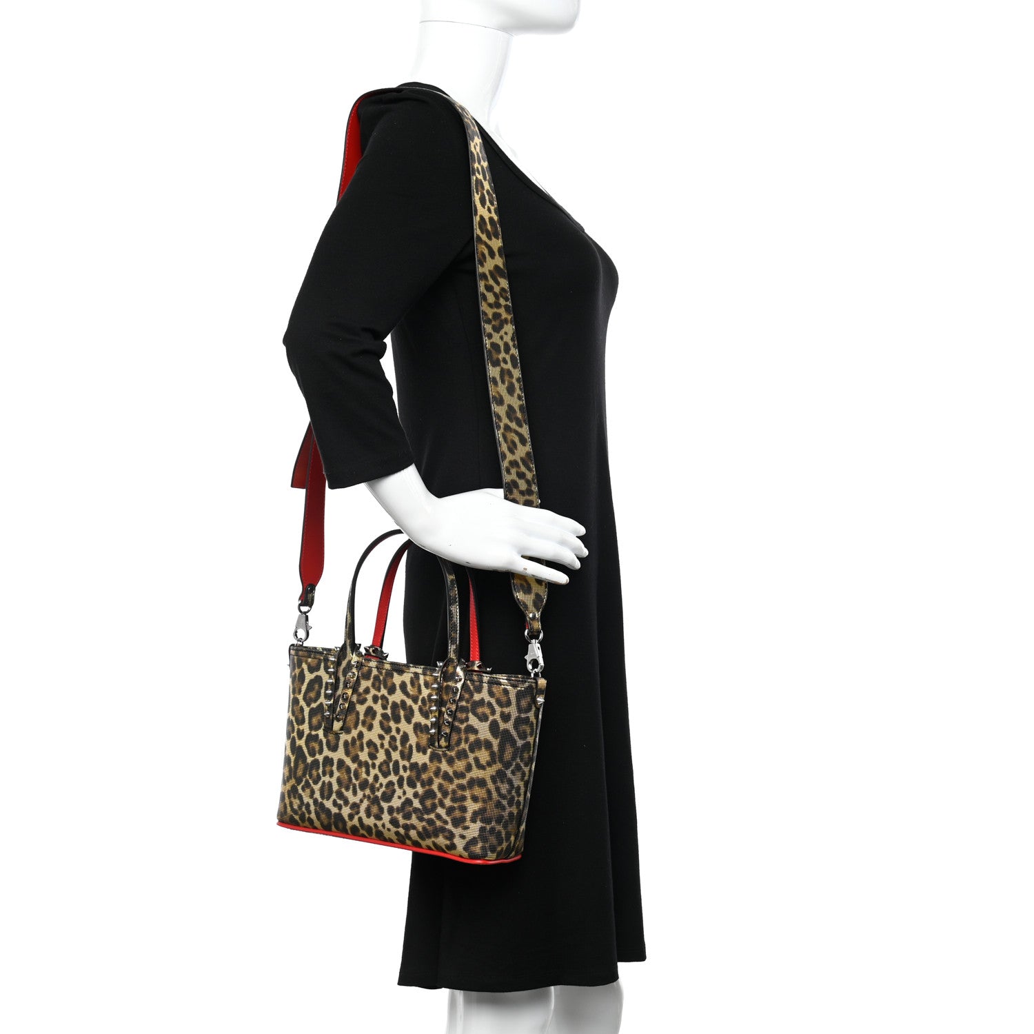 Christian Louboutin Calfskin Coins Leopard Print Spikes Mini East West Cabata Tote Gold 2 of 10