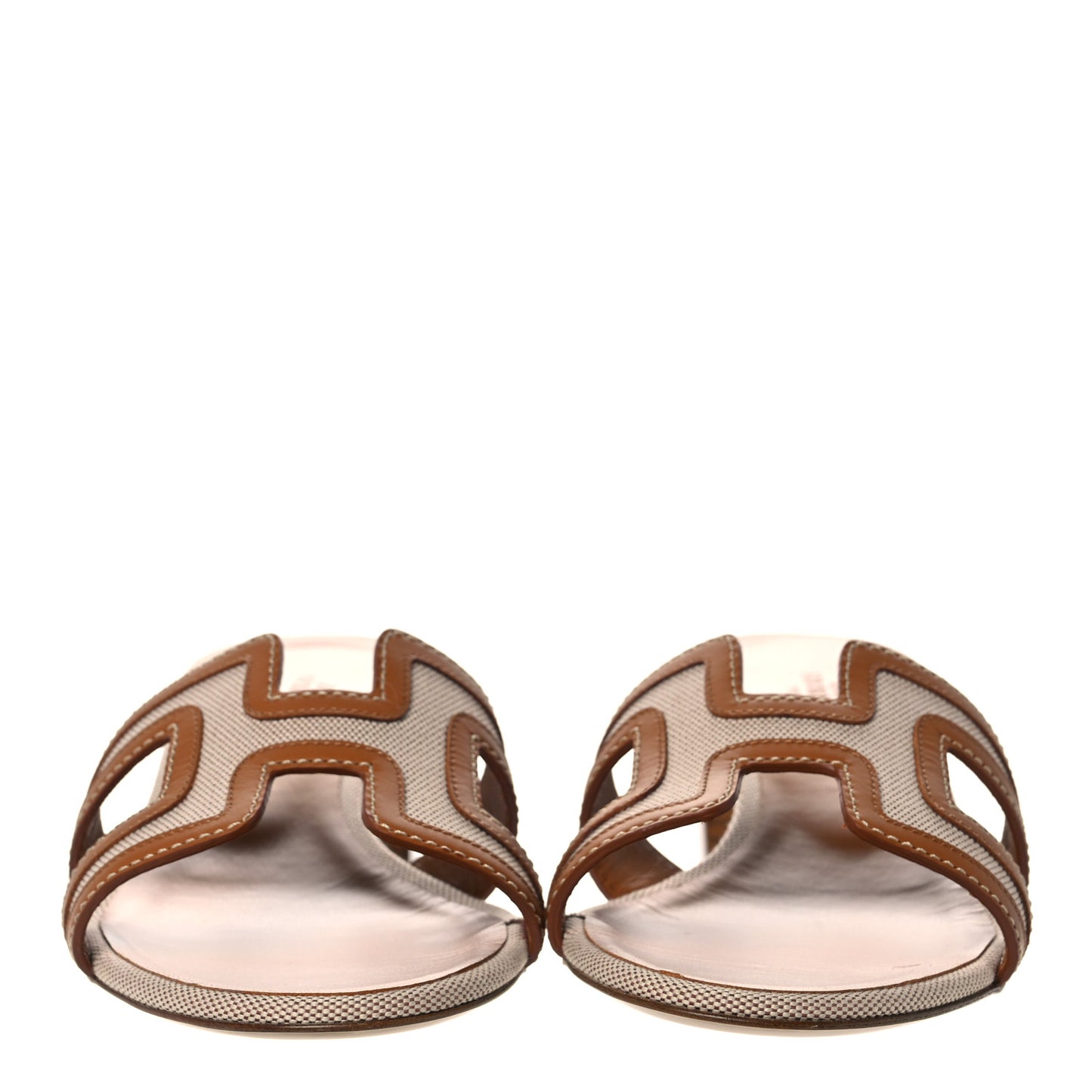 Calfskin Canvas Oasis Sandals 37 Noisette Beige Dore