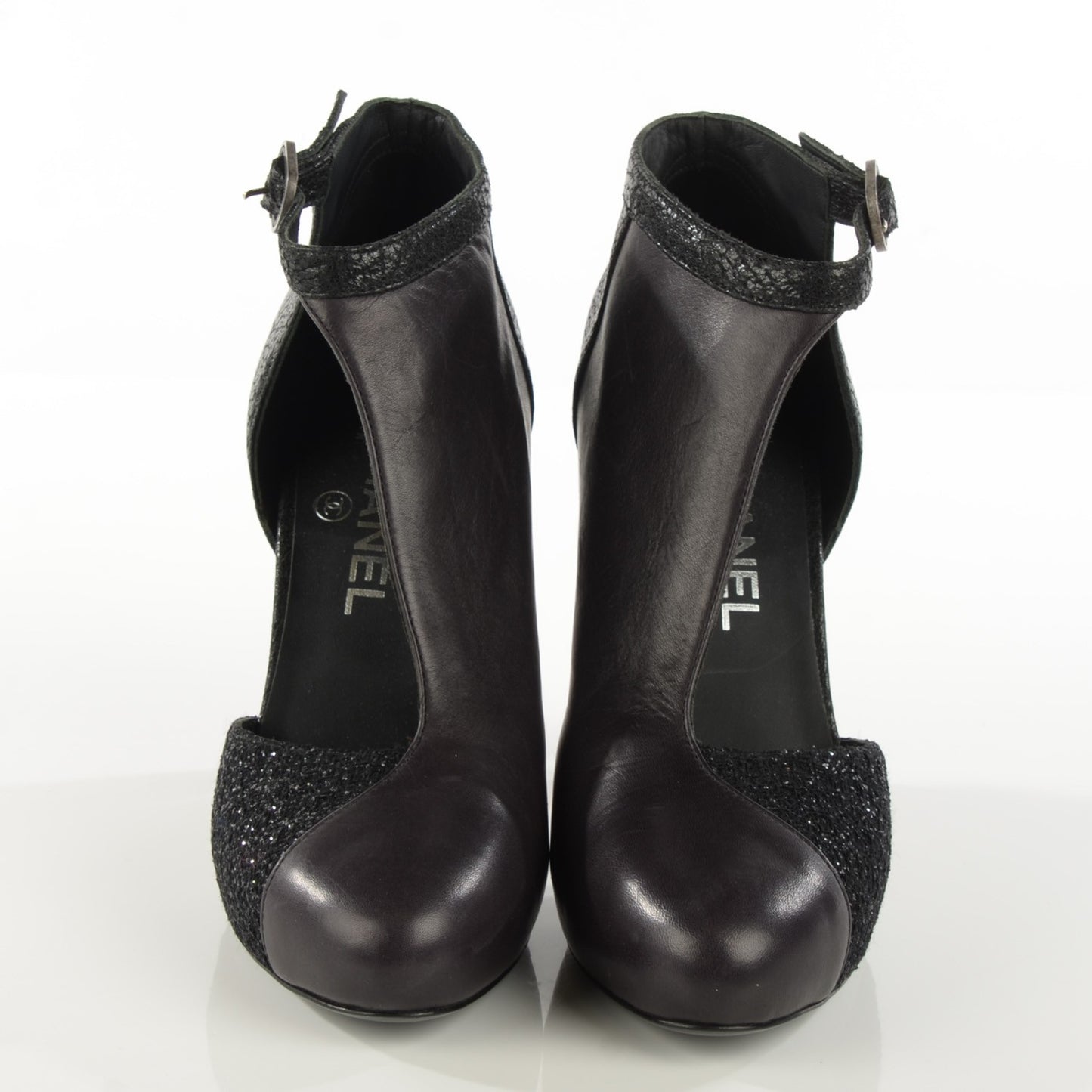 Lambskin Calfskin Tweed Crystal Age Open Booties 38 Black