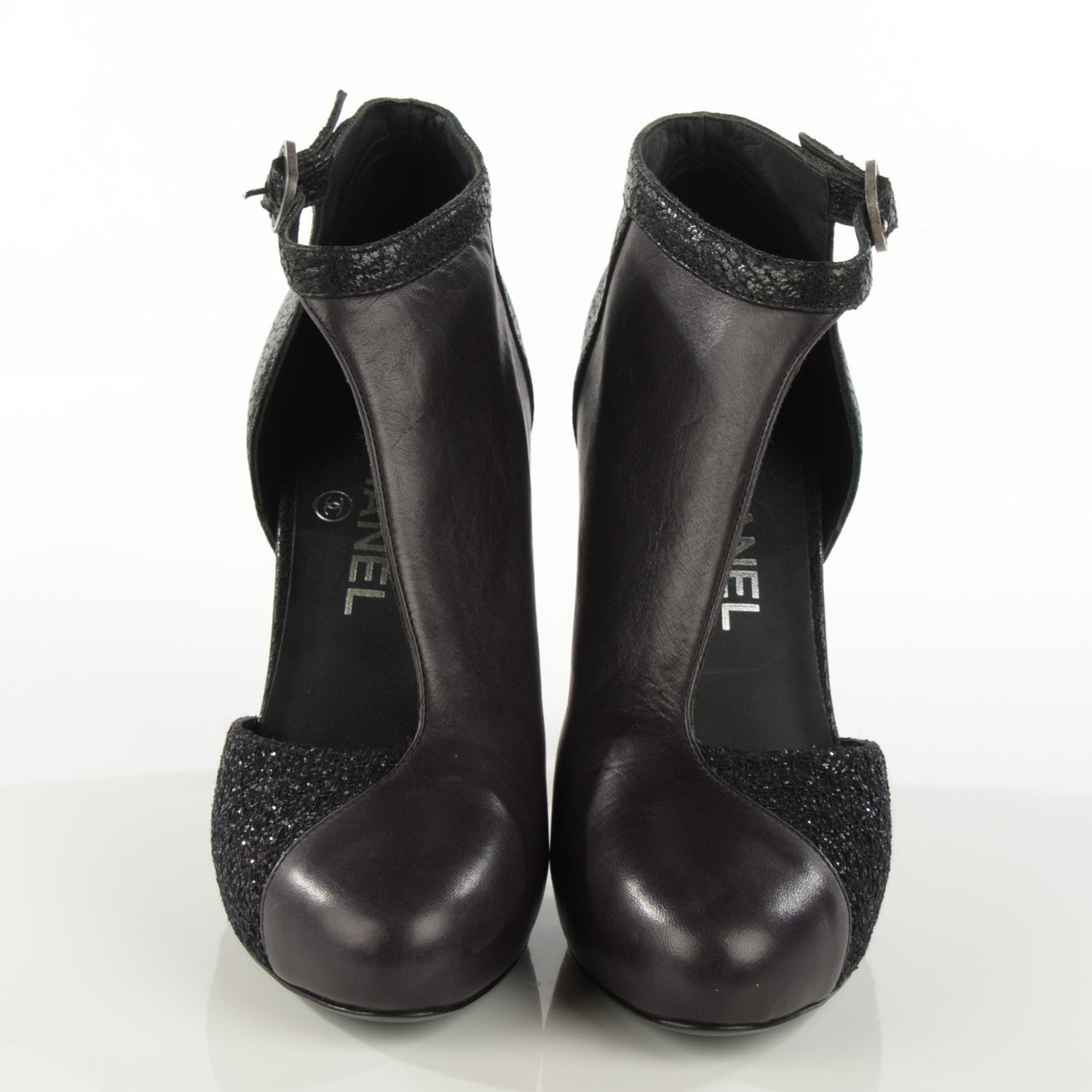 Chanel Lambskin Calfskin Tweed Crystal Age Open Booties 38 Black 2 of 7