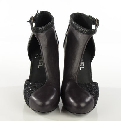 Chanel Lambskin Calfskin Tweed Crystal Age Open Booties 38 Black 2 of 7