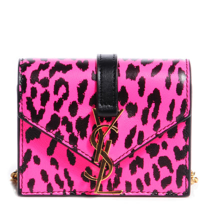 Saint Laurent Calfskin Monogram Leopard Print Mini Candy Crossbody Pink Black 1 of 7