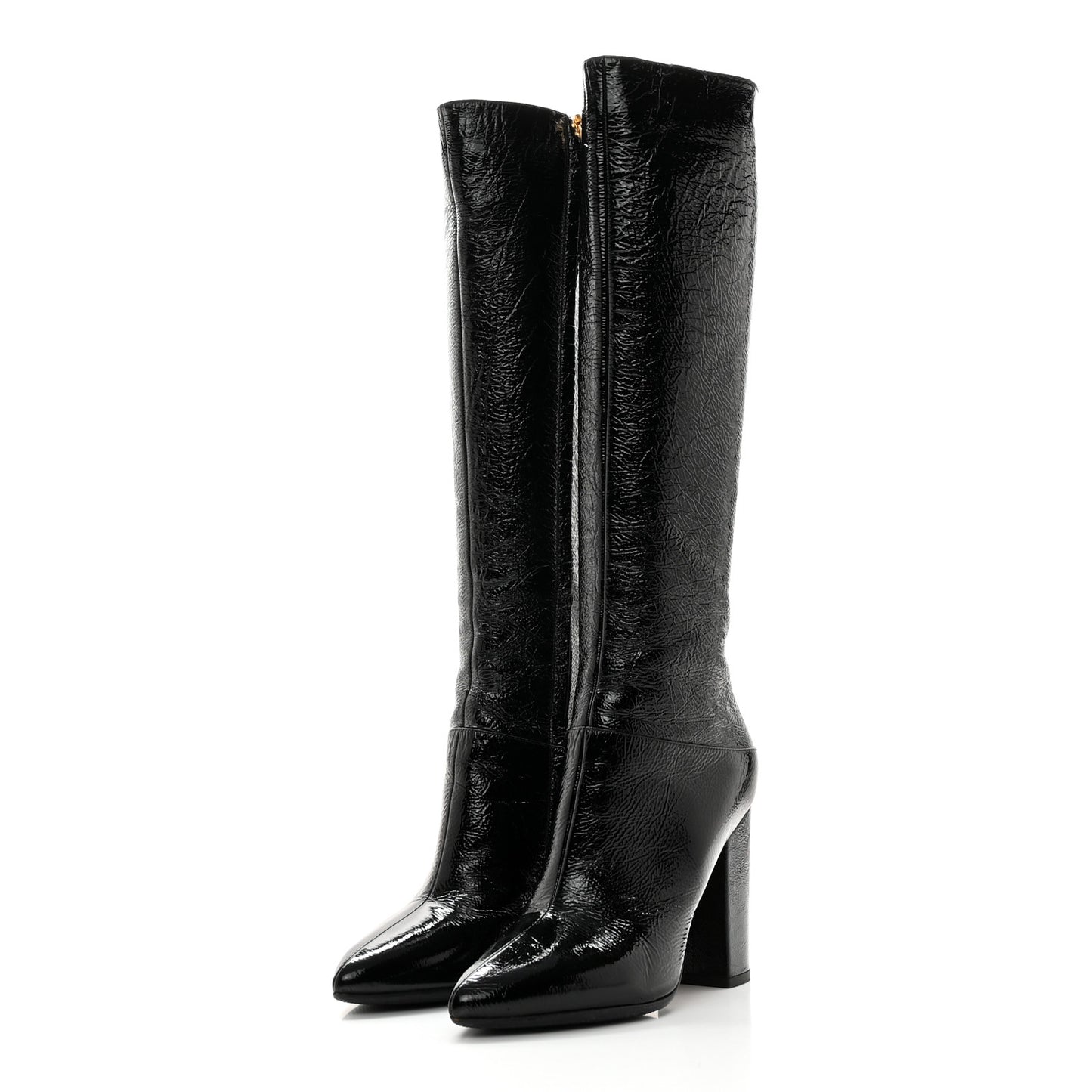 Crinkled Patent Knee Boots 35 Black