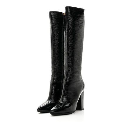 Valentino Garavani Crinkled Patent Knee Boots 35 Black 3 of 17