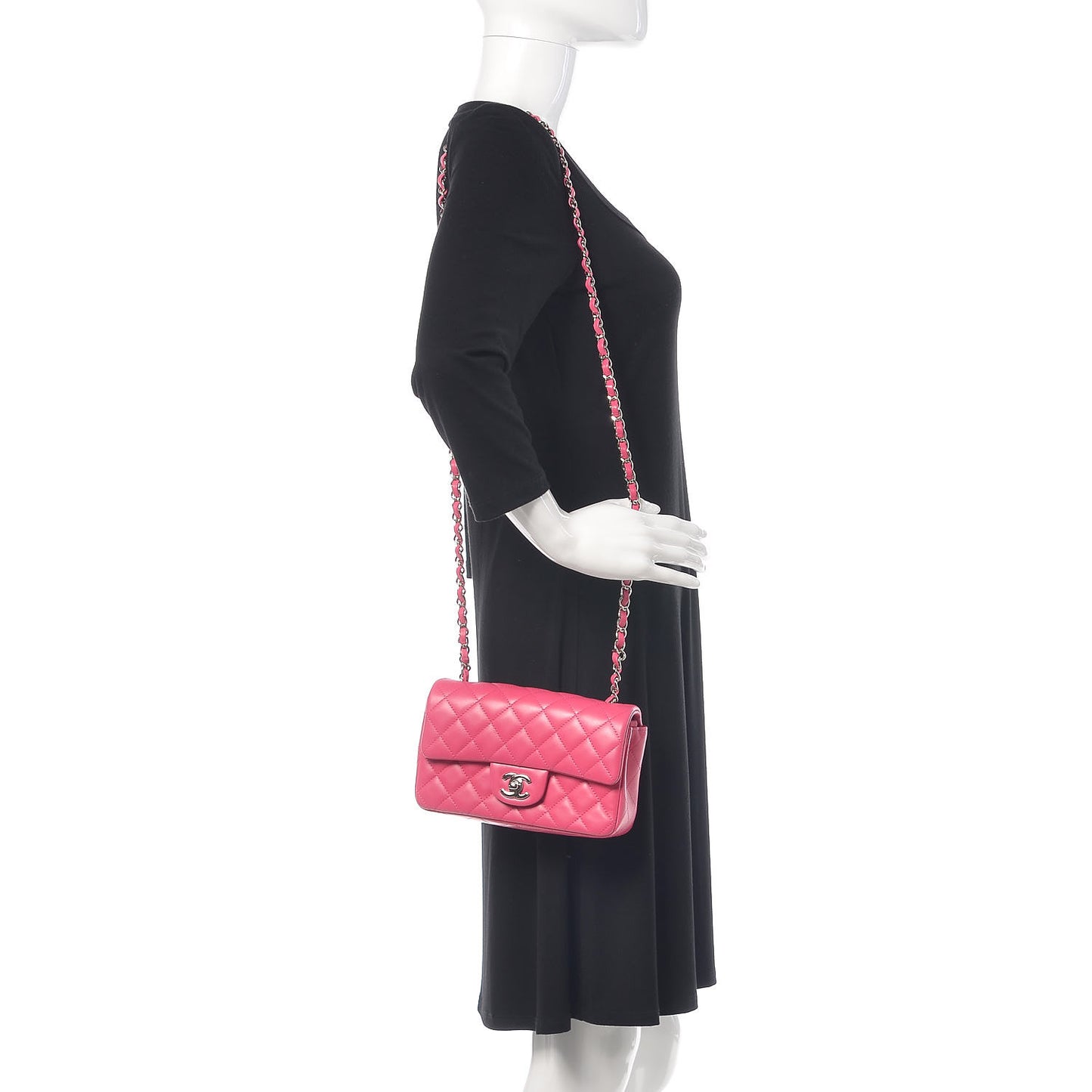 Lambskin Quilted Mini Rectangular Flap Dark Pink