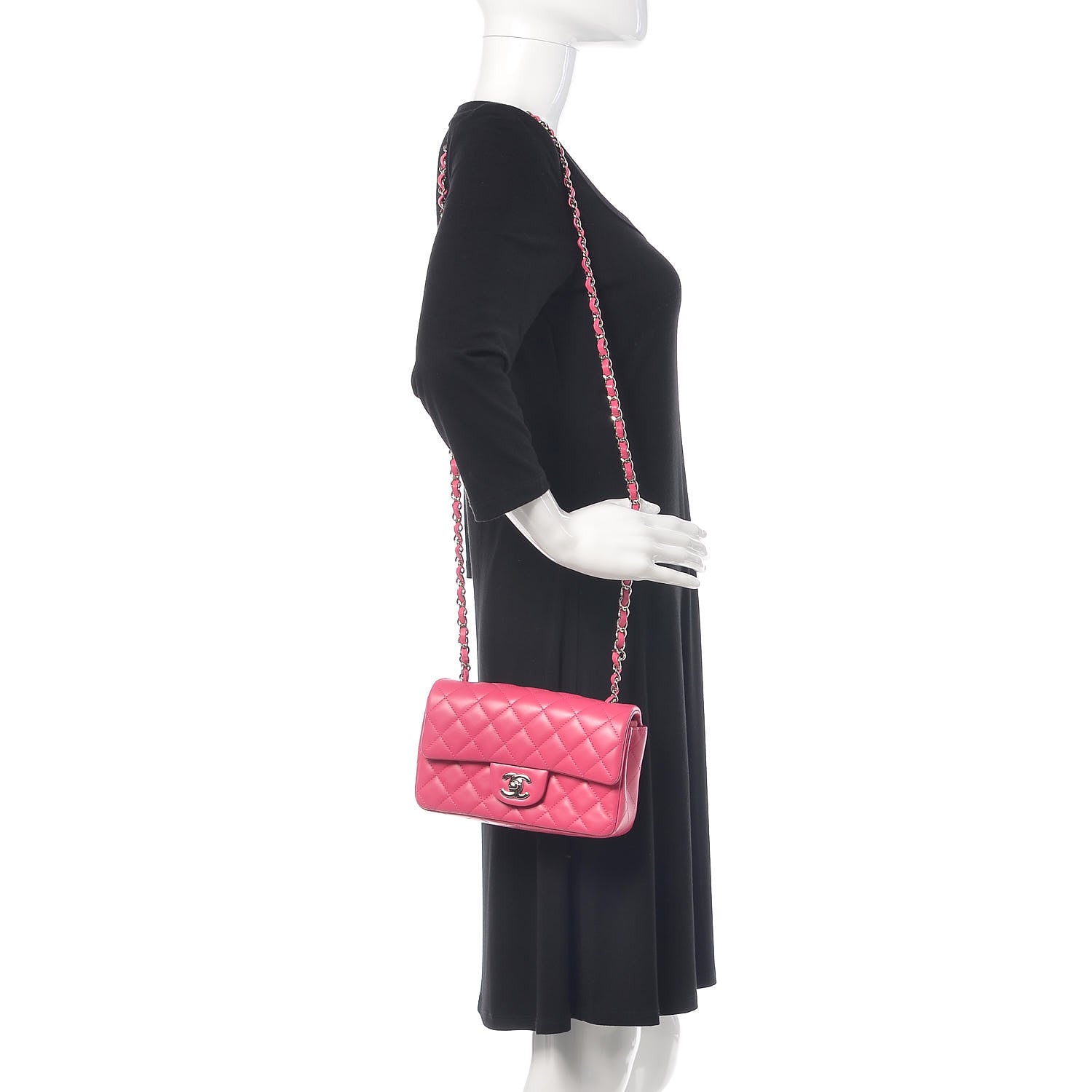 Chanel Lambskin Quilted Mini Rectangular Flap Dark Pink 2 of 14
