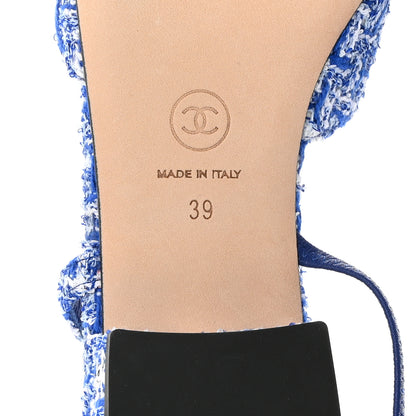 Chanel Tweed Cap Toe CC Slingback Flat 39 Blue Black 8 of 9