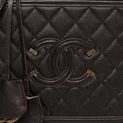 Chanel Iridescent Caviar Quilted Medium CC Filigree Vanity Case Burgundy 7 of 9