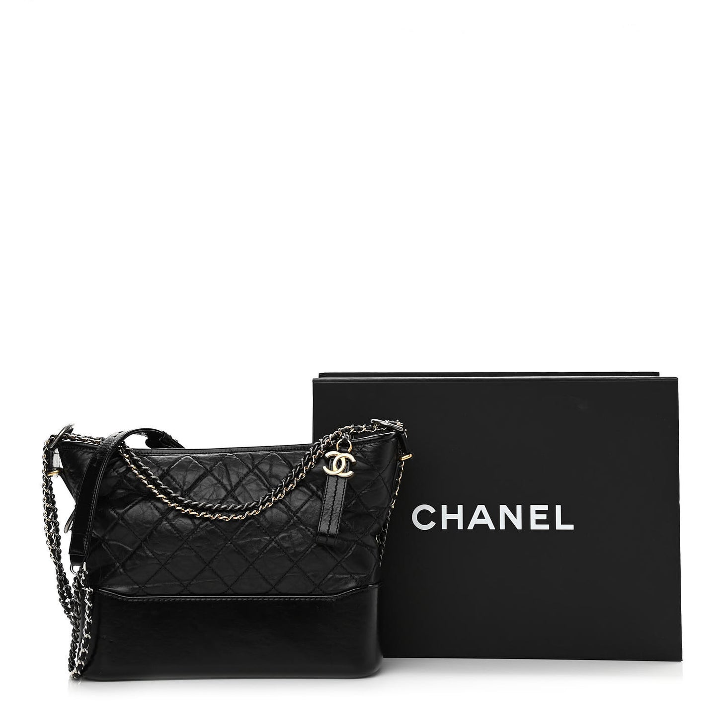 Aged Calfskin Quilted Medium Gabrielle Hobo Black