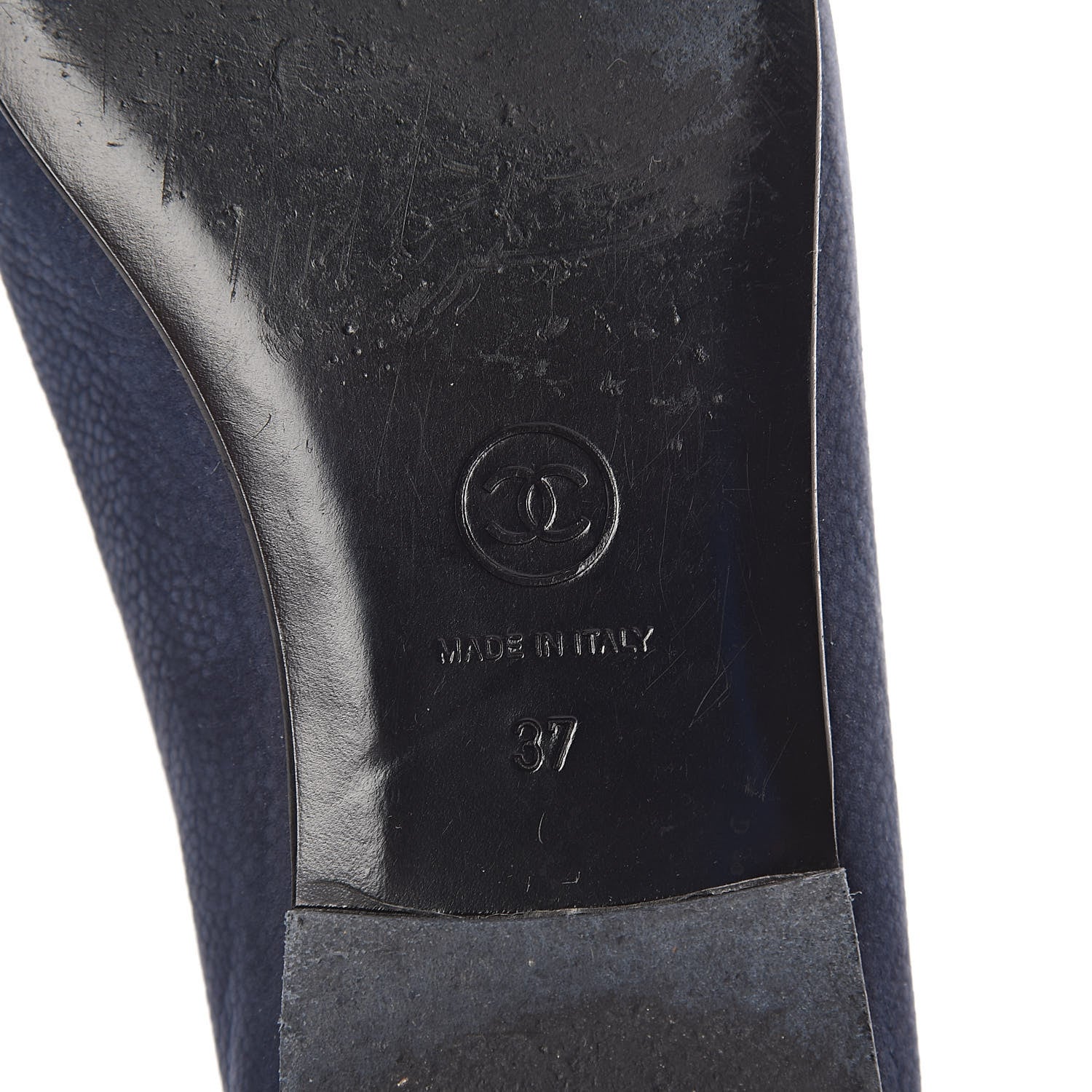 Chanel Nubuck Cap Toe CC Ballerina Flats 37 Marine 6 of 8