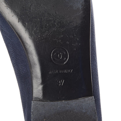 Chanel Nubuck Cap Toe CC Ballerina Flats 37 Marine 6 of 8