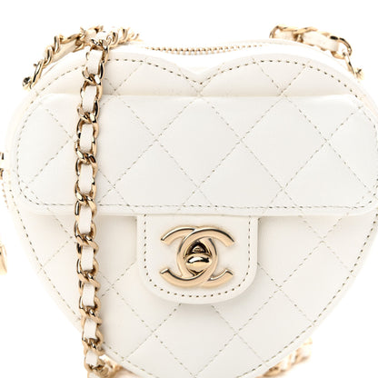 Chanel Lambskin Quilted CC In Love Heart Clutch With Chain White 8 of 11